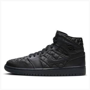Black Nike Mid SE 'Black Quilted' Basketball Shoes Women's Air Jordan 1 | JD-302CT