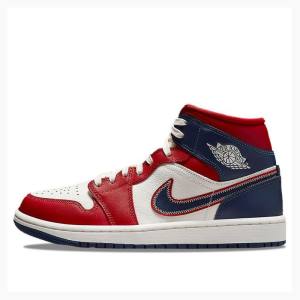 Blue/Red Nike Mid Basketball Shoes Women's Air Jordan 1 | JD-823PM