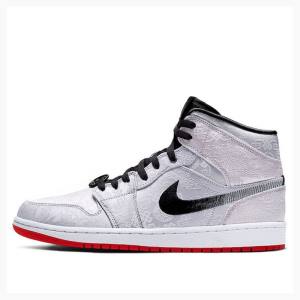 Silver/Red/Black Nike Mid SE FRLS GC Fearless - CLOT Basketball Shoes Men's Air Jordan 1 | JD-567LQ