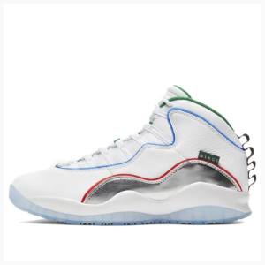 White/Red/Green Nike Retro Wings Basketball Shoes Men's Air Jordan 10 | JD-531JZ